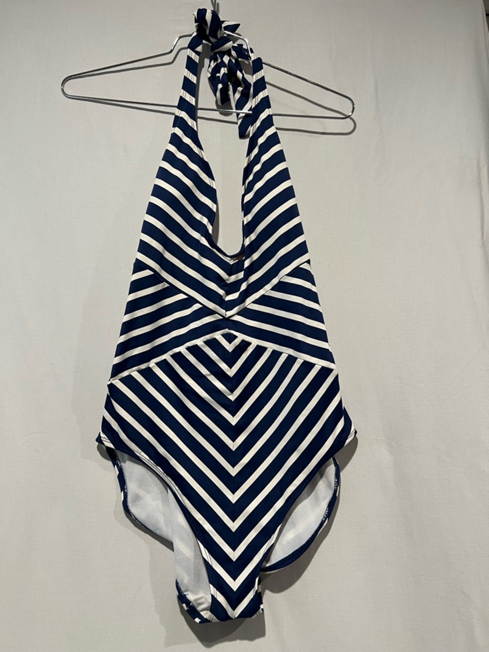 Lauren Ralph Lauren Chevron Stripe Halter One Piece Swimsuit Size 6 Navy